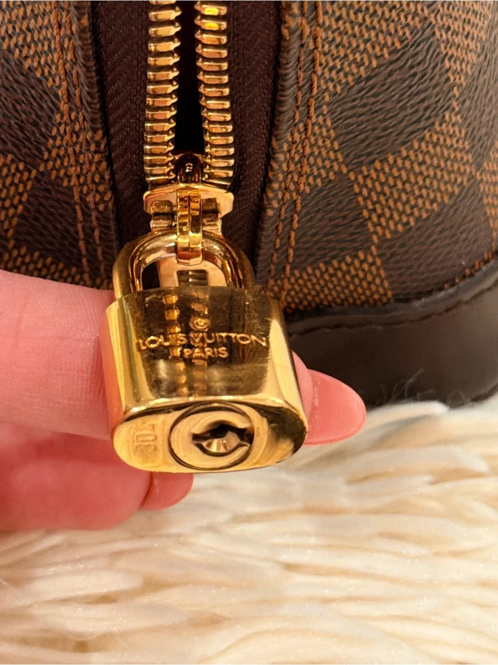 Louis Vuitton Brown Damier Ebene Satchel with Dark Brown Trim and Gold Hardware